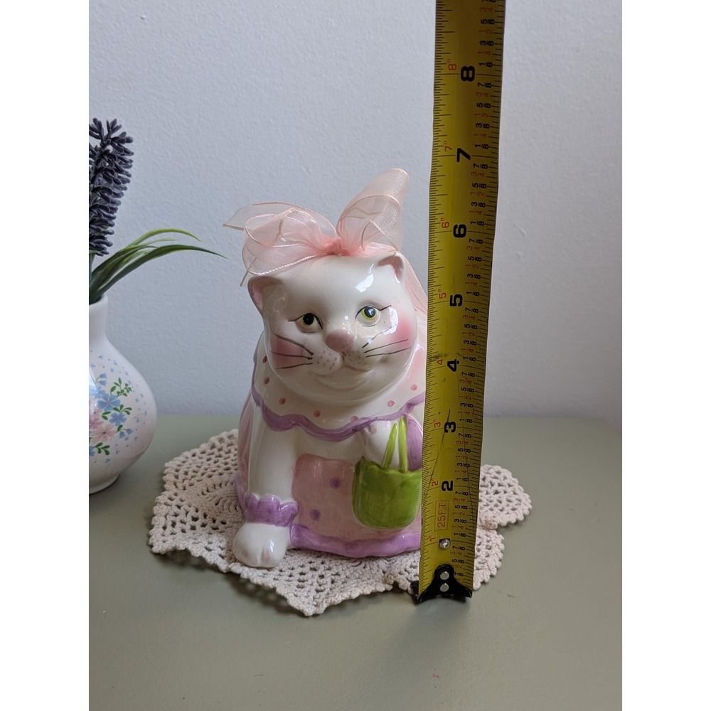 Vintage Ceramic Cat Piggy Bank Pink‎ Kitty Coin Bank Hand Painted Collectible - Picture 8 of 9